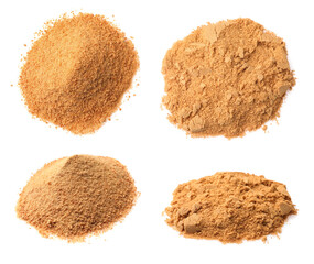 Heaps of coconut sugar isolated on white, set