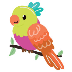 Cute flat illustration tropical parrot bird vector animal