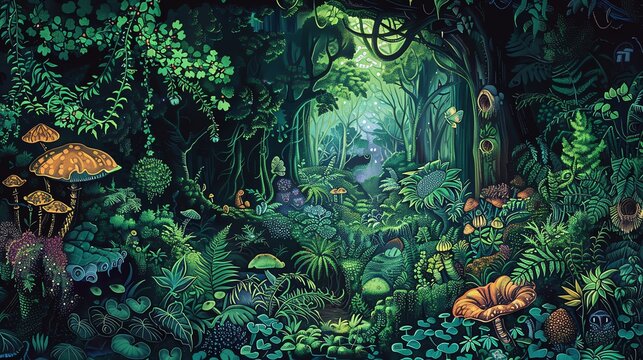 Abstract green and blue fractal art with psychedelic patterns