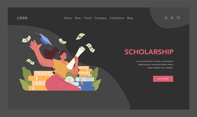 Scholarship concept. Joyful female student celebrates educational funding