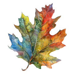 Fototapeta premium Watercolor Autumn Oak Leaf Illustration on Transparent Background