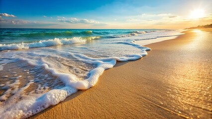 Soft white wave of the sea on the sandy beach. Wave flows down the sandy beach. Water on the sand, a soothing picture of a vacation. Slow motion 120 fps, ProRes 422, 10 bit, ungraded C-LOG