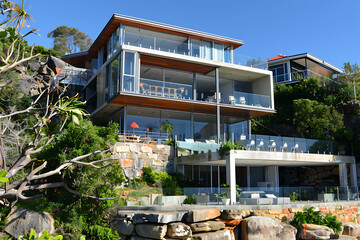 Modern, Luxury Apartment Building in the tropics. 3d rendering