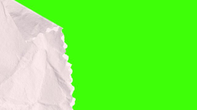 4K Tearing paper green screen from right to left animated background. Tear off part paper effect in chrome key background.