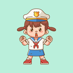 Cute girl wear sailor uniform cheers spirit kawaii chibi character mascot illustration outline style design