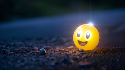 Smiley face searching at night with flashlight in hand