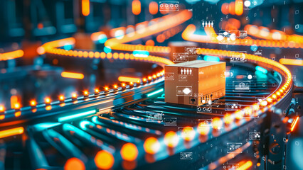 High-tech warehouse with interconnected global logistics network