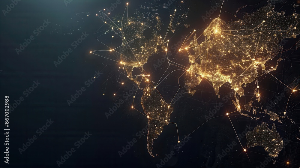 Aufkleber A minimalist background image featuring a world map with highlighted routes, representing global travel and connectivity. Generative AI