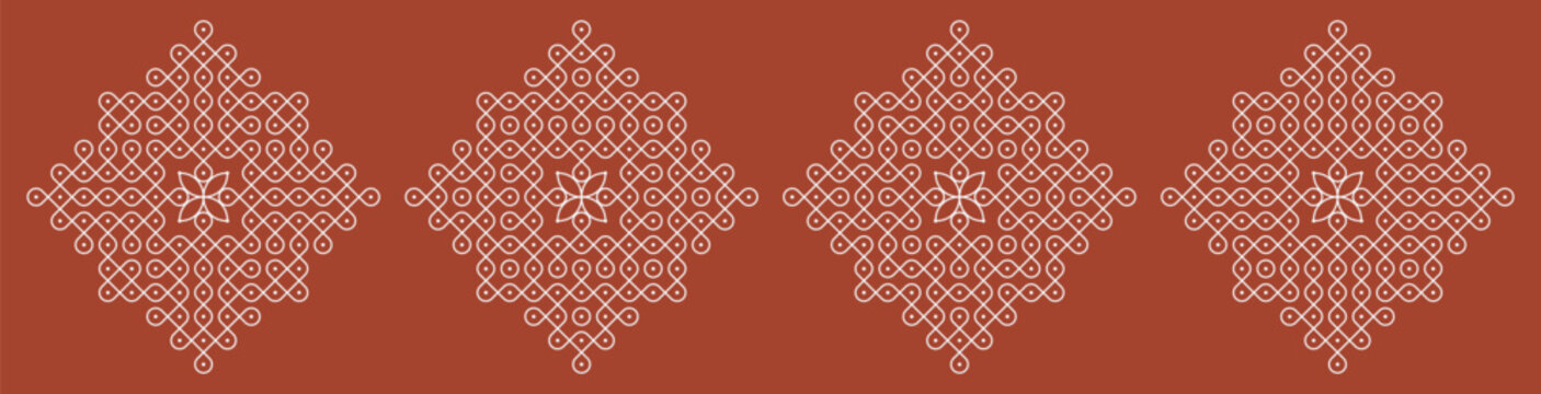 Set of Indian folk art pulli kolam. editable home decor patterns.