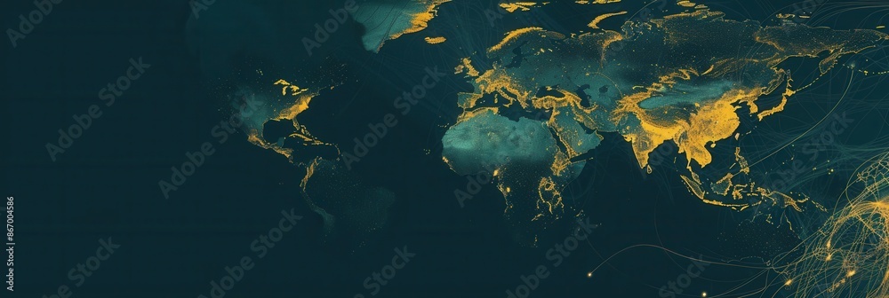 Aufkleber a simple and symbolic world map with highlighted travel routes on a dark blue background. ideal for 