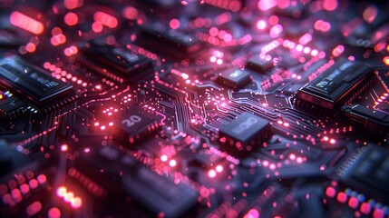 Fototapeta premium Digital-themed backdrop: circuit board patterns, futuristic colors, perfect for tech presentations.