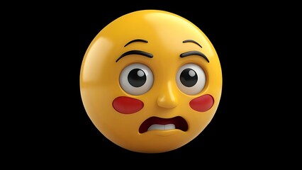 Yellow 3D emoji with a shocked expression, big eyes, and blushing cheeks, on a black background.