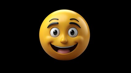 Fototapeta premium 3D Render of a Yellow Emoji With a Big Smile and Eyebrows Raised in Surprise.