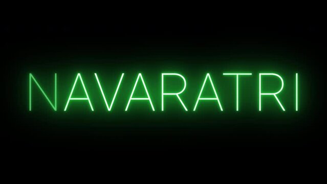 Flickering neon green glowing Navaratri text animated on black background