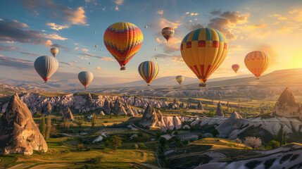 Obraz premium air balloons in the morning sky, various colors and patterns