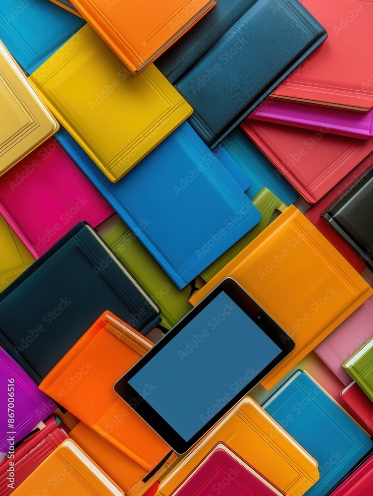 Aufkleber Colorful tablets and e-readers showcasing digital learning materials and e-textbooks, representing the future of education. Generative AI