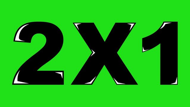 video animation icon black and white text 2X1 in business promotion and offer concept, on a green chroma key background