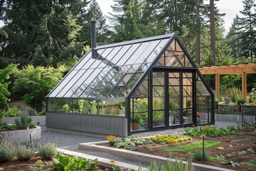 Minimalist greenhouse with clean lines and a modern design