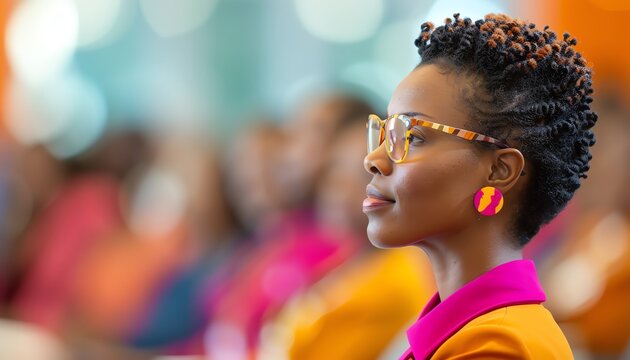 Woman participating in a leadership seminar to develop management skills, leadership seminar, career development