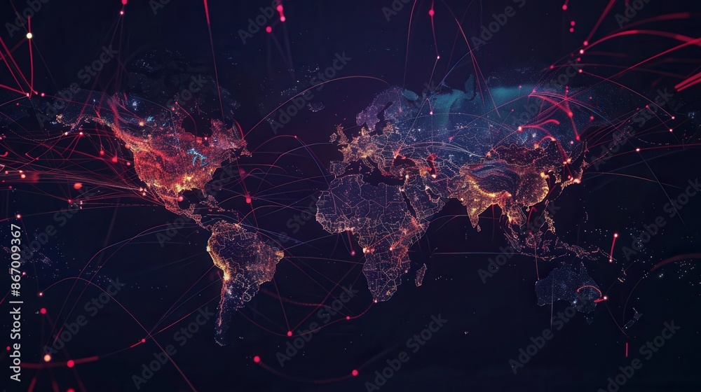 Aufkleber a minimalist world map with highlighted travel routes, perfect for travel agencies and booking servi