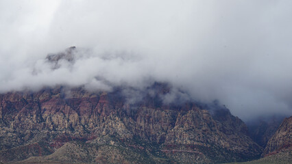 Red Rock Canyon Mountains covered with clouds