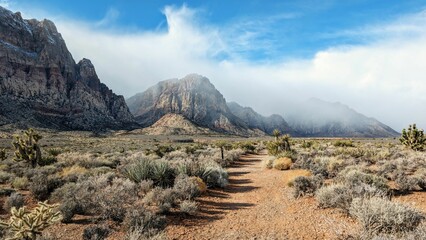 Red Rock Canyon Mountains covered with clouds
