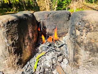 Fire in the charcoal 