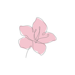 Azalea flower, one stroke thin line vector symbol illustration