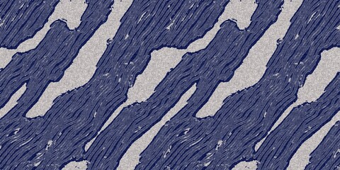Denim blue dye effect seamless woven linen background, Distressed ink blotch mottled repeat pattern design for fashion border banner ribbon.