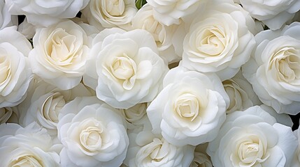 Many Lisianthus flowers bouquet pattern. A close-up view of numerous white roses in full bloom, showcasing their delicate petals and natural beauty. Full screen filled.
