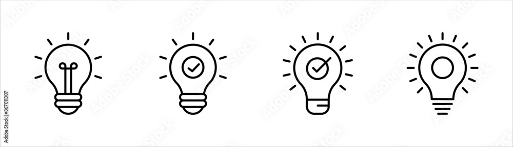Wall mural black bulb with checkmark like quick tip icon set, flat stroke linear simple trend modern efficiency