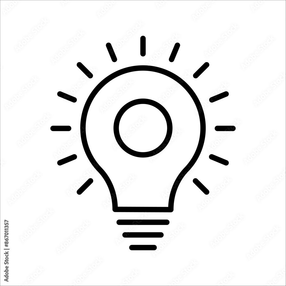 Wall mural black bulb with checkmark like quick tip icon, flat stroke linear simple trend modern efficiency log