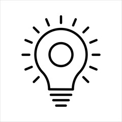 black bulb with checkmark like quick tip icon, flat stroke linear simple trend modern efficiency logotype design element isolated on white background.