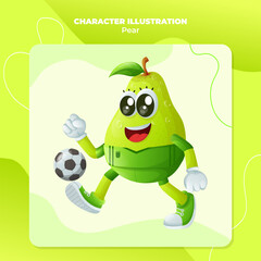 Cute pear character playing soccer