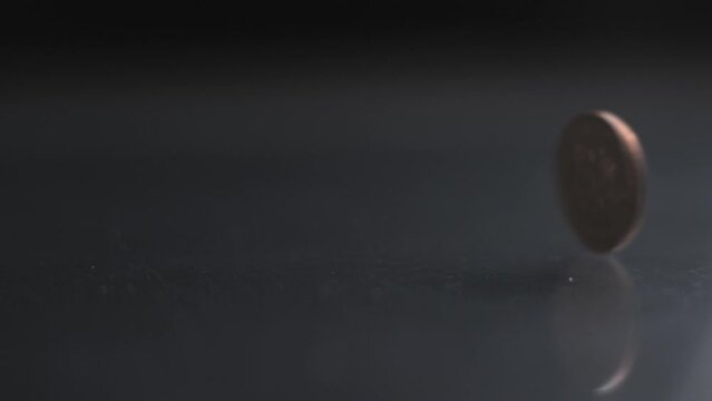 One Penny coin rotating slow motion, 0,01 &pound;