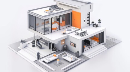 3d isometric view of a modern smart home. 3D rendering. Background for business