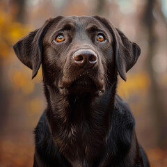 Fototapeta premium Photograph a Labrador Retriever dog with a rich chocolate-colored coat and expressive brown eyes. 