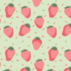 Strawberry and flowers hand drawn seamless pattern. Cute summer background for fabrics, decorative paper. Textile print for kids. Vector cartoon illustration.
