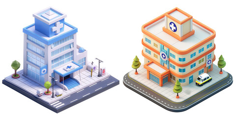 Obraz premium set of cute hospital building. 3D cartoon animation style