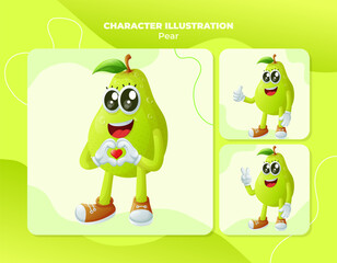 Cute pear characters making playful hand signs