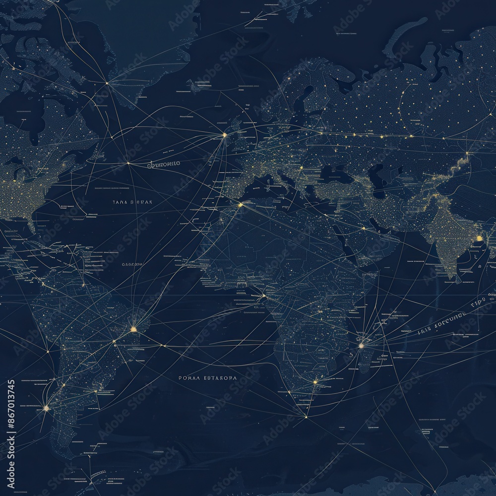Fototapete a simple yet symbolic world map background with highlighted travel routes, perfect for travel agenci