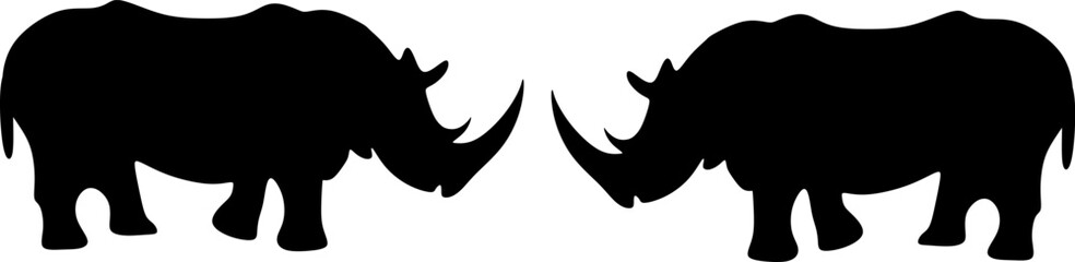  Vector two rhino silhouette view side for retro logos, emblems, badges, labels template vintage design element