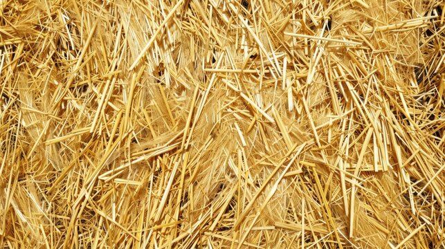 Golden compressed straw texture close up Abstract agricultural backdrop