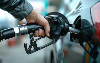 Hand Filling Car With Fuel.