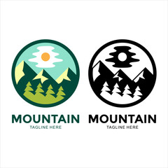 mountain pine and sun logo design