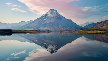Fototapeta premium Majestic mountain peak reflects tranquil beauty in nature, AI Generative.