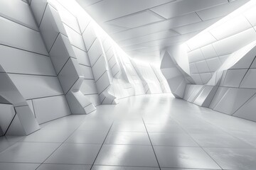 Futuristic white abstract empty interior. Concept of modern architecture, design, and innovation