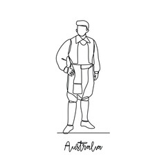 One continuous line drawing of Australia traditional clothes vector illustration. Traditional fashion country themes design with simple linear continuous line concept. Traditional fashion education