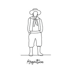 One continuous line drawing of Argentina traditional clothes vector illustration. Traditional fashion country themes design with simple linear continuous line concept. Traditional fashion education