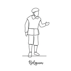 One continuous line drawing of Belgium traditional clothes vector illustration. Traditional fashion country themes design with simple linear continuous line concept. Traditional fashion education